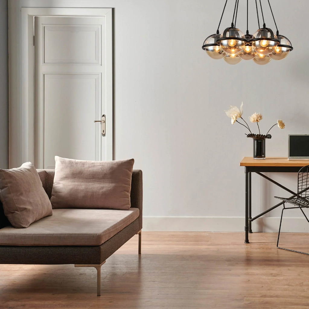 7 Amber Globe Bubble Chandelier Light - E27 Cluster Pendant Dining Living Room