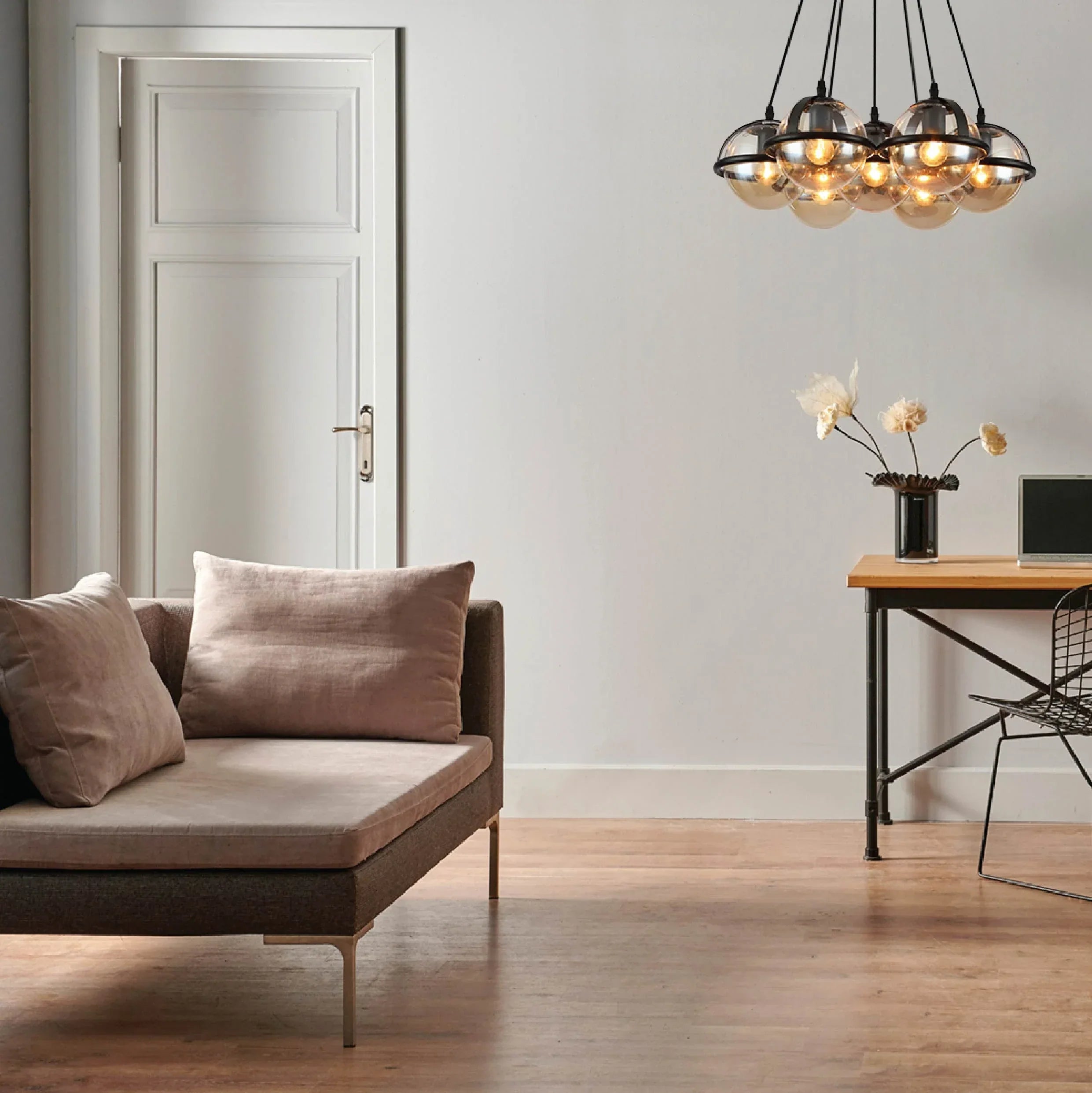 7 Amber Globe Bubble Chandelier Light - E27 Cluster Pendant Dining Living Room