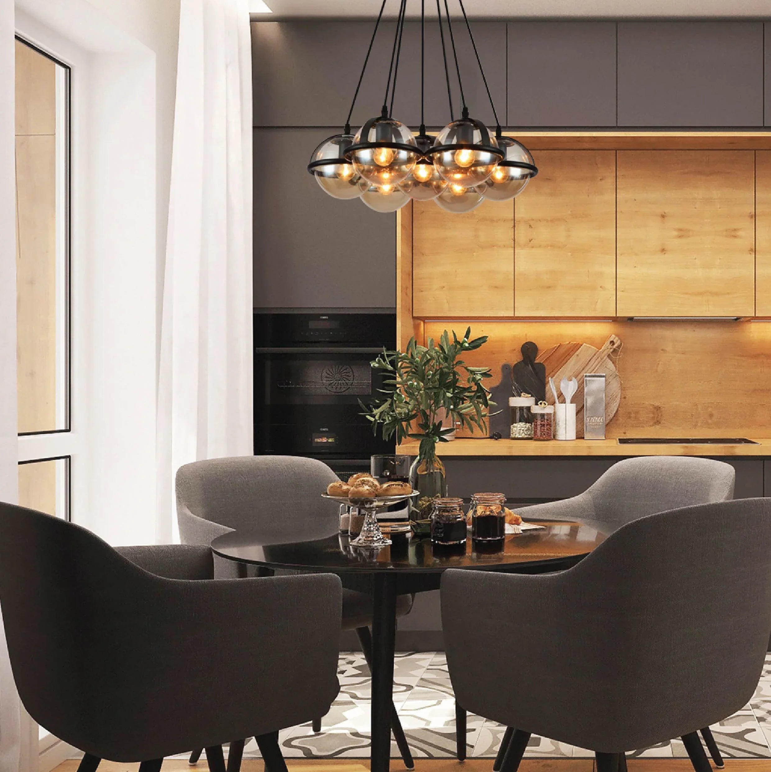 7 Amber Globe Bubble Chandelier Light - E27 Cluster Pendant Dining Living Room