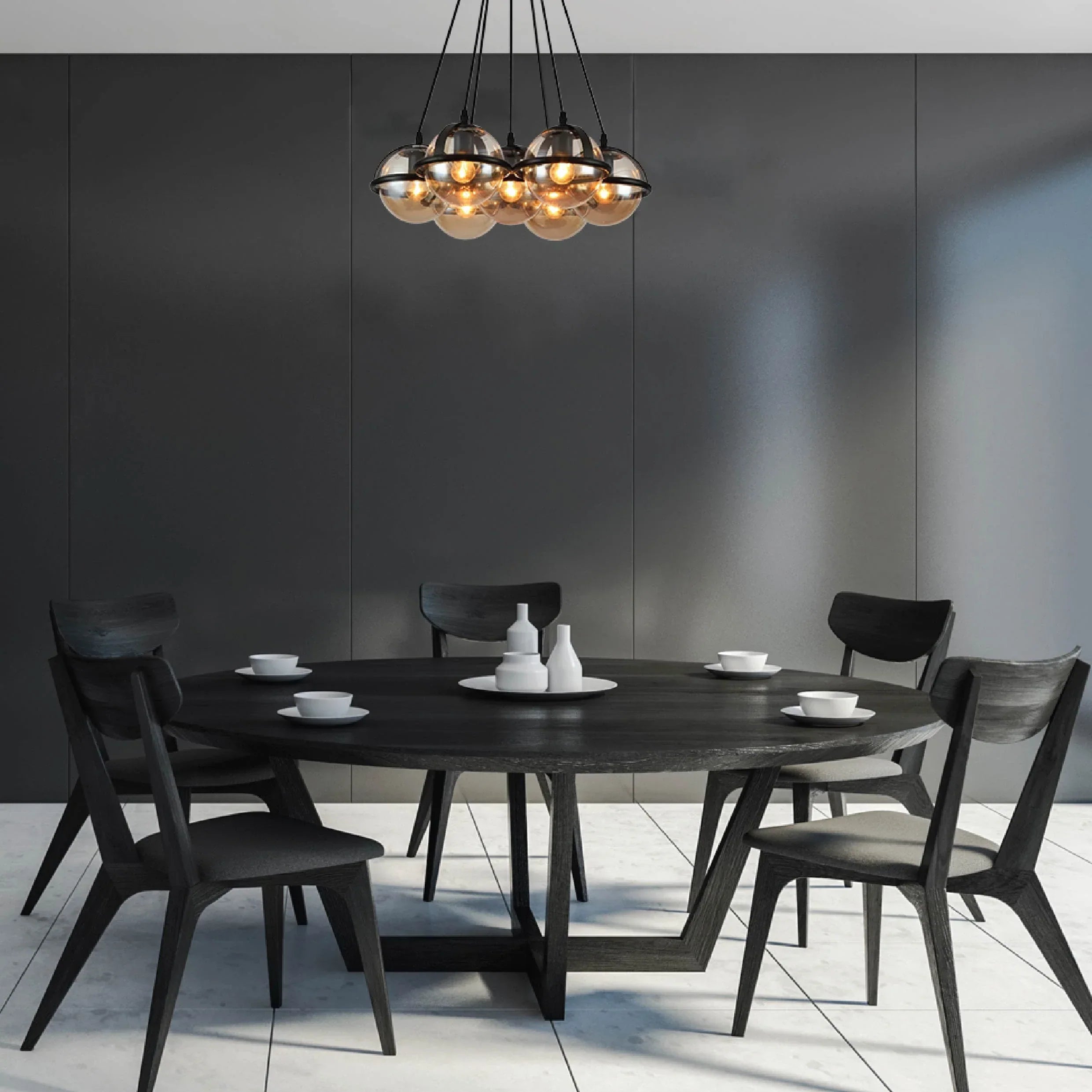 7 Amber Globe Bubble Chandelier Light - E27 Cluster Pendant Dining Living Room