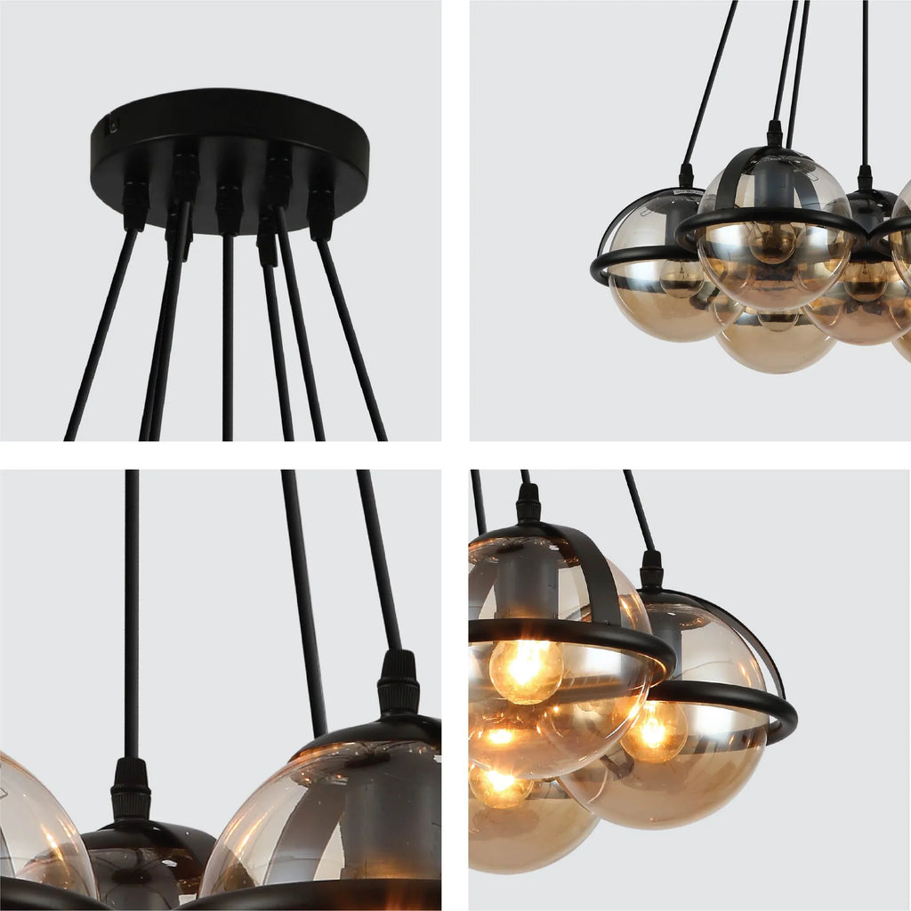 7 Amber Globe Bubble Chandelier Light - E27 Cluster Pendant Dining Living Room