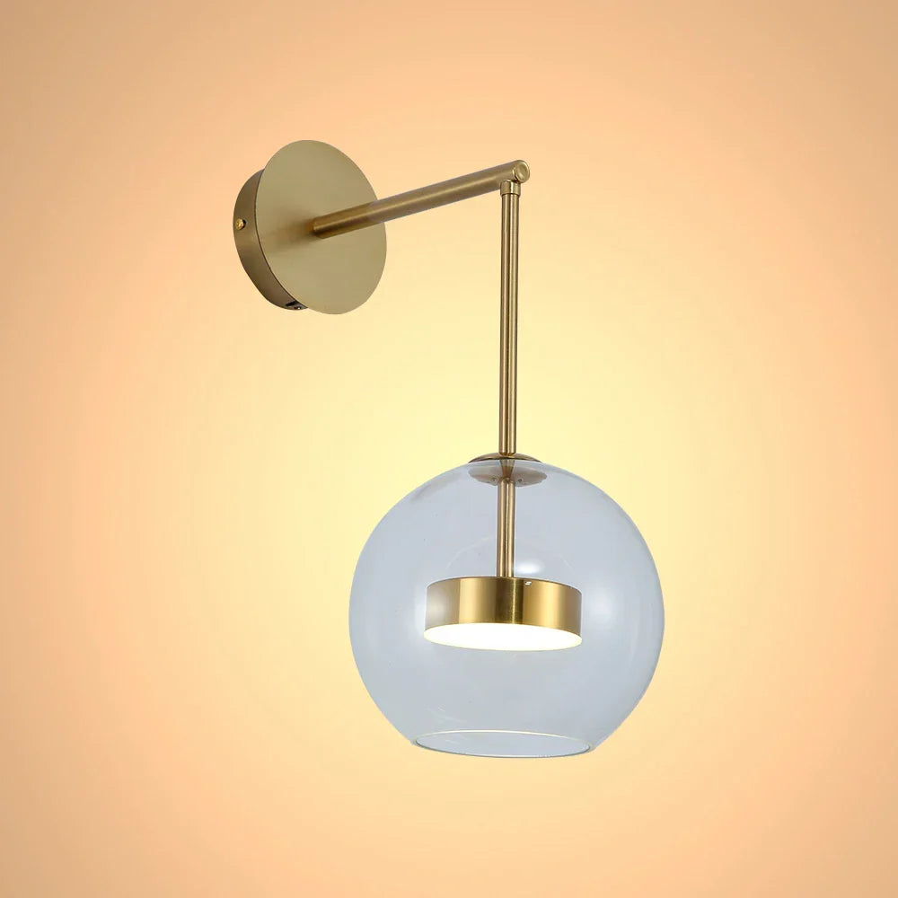 Clear Globe L Arm Wall Light - 12W LED Gold Picture Bedside Reading