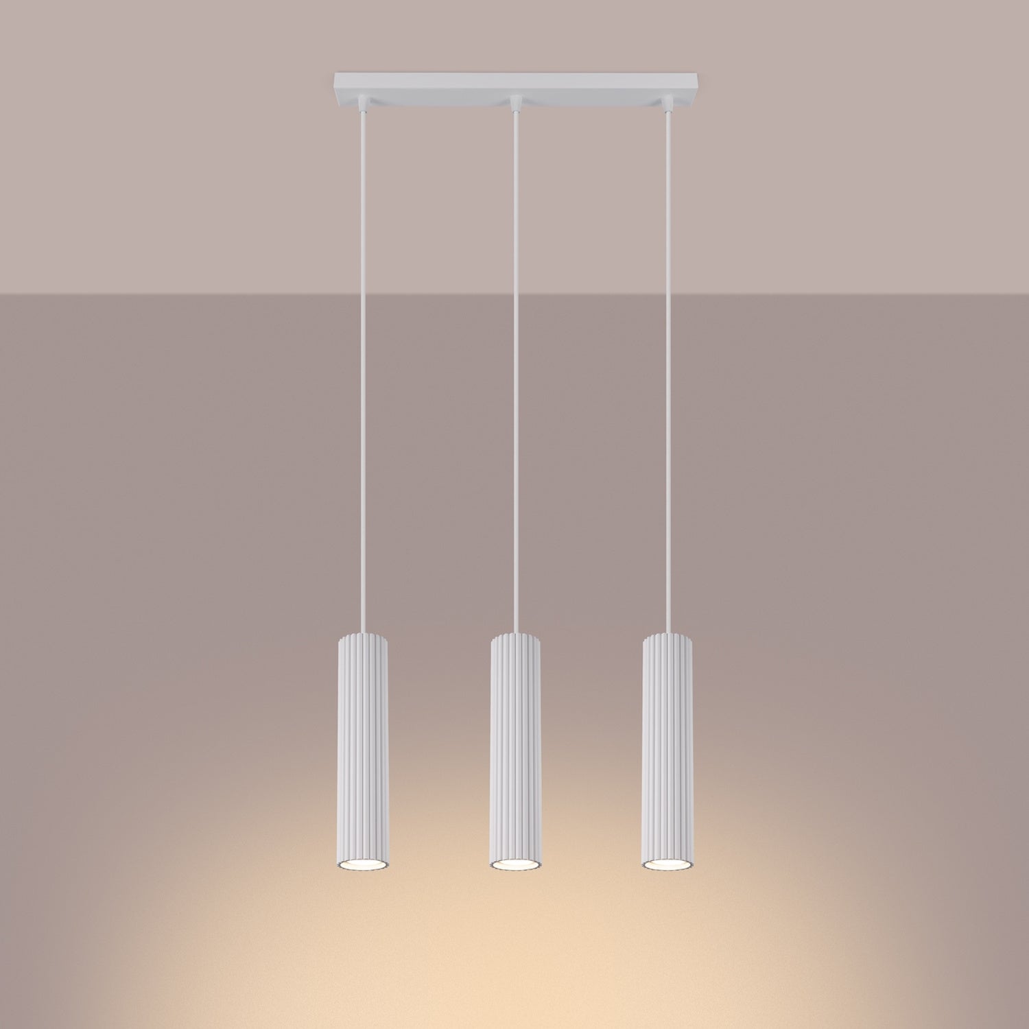 Triple Ribbed Pendant Bar - 3 Light GU10 Linear Hanging Kitchen Island Dining