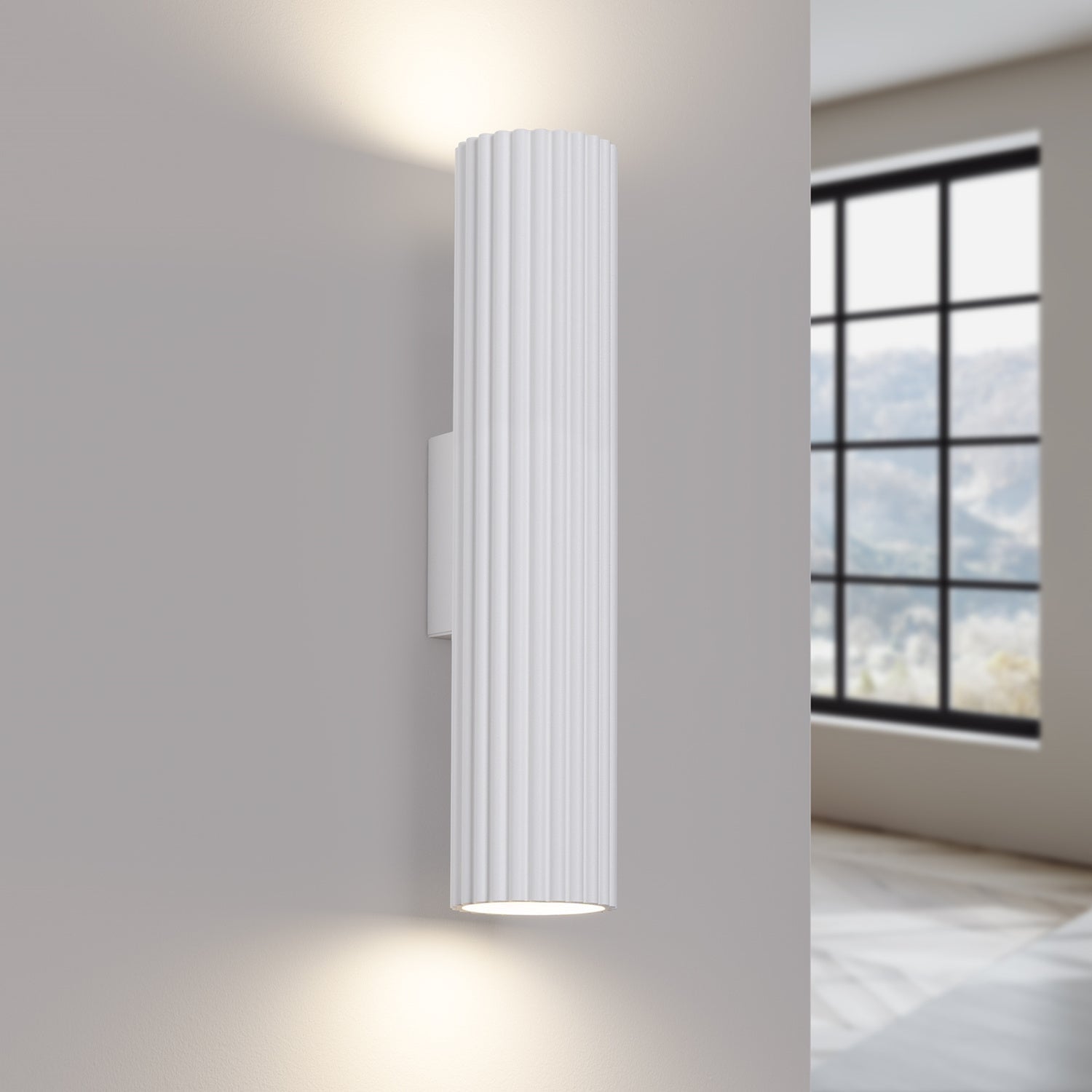 Twin Ribbed Wall Light Up Down - GU10 Cylindrical Bedside Reading Spotlight