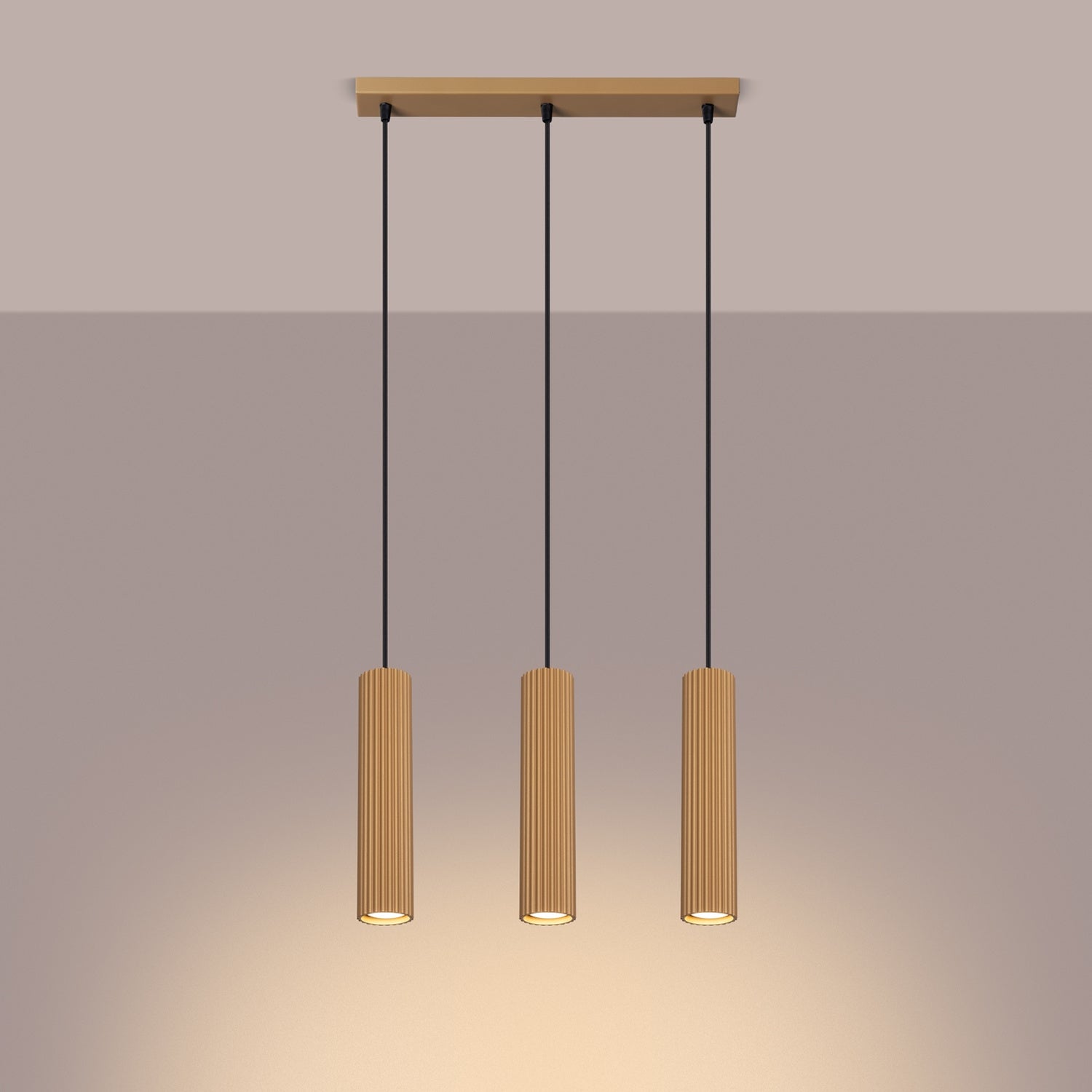 Triple Ribbed Pendant Bar - 3 Light GU10 Linear Hanging Kitchen Island Dining