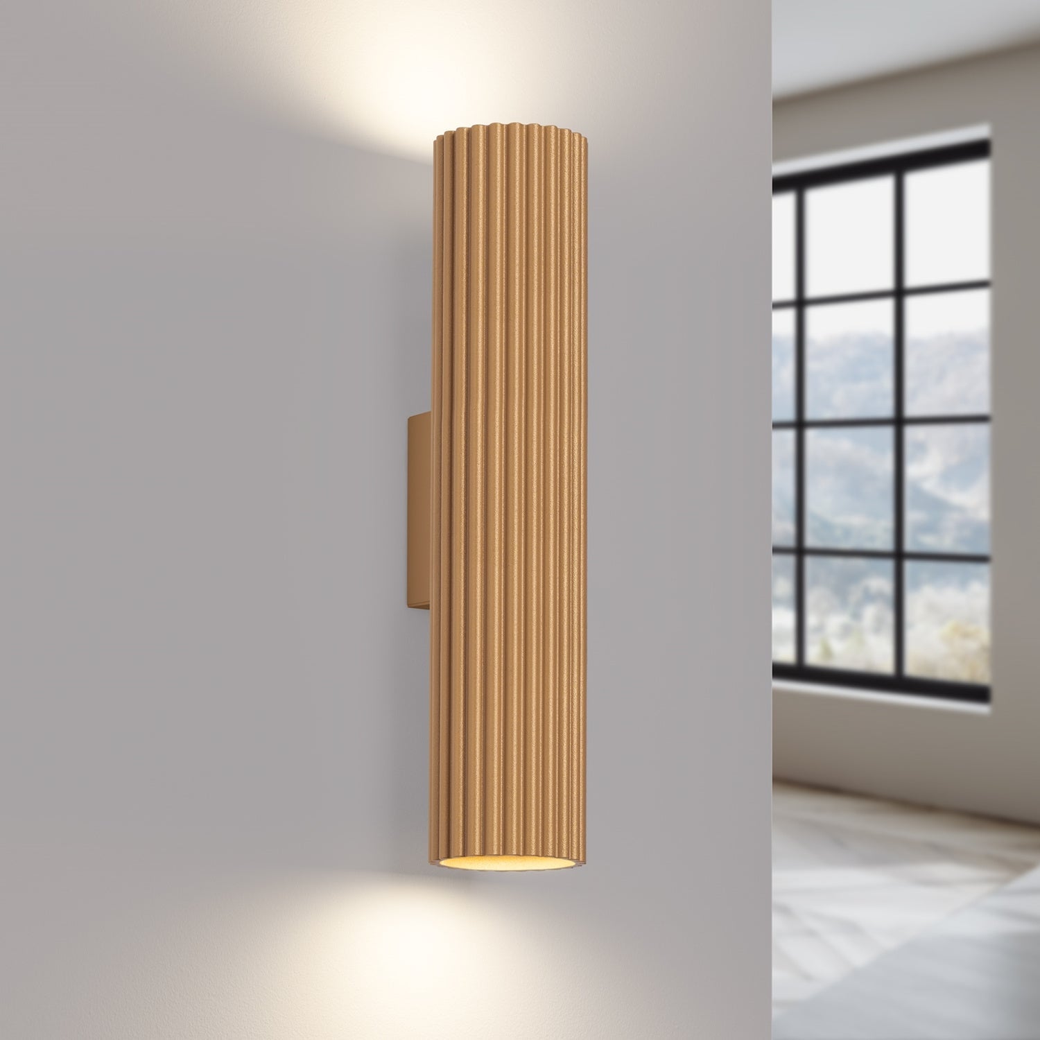 Twin Ribbed Wall Light Up Down - GU10 Cylindrical Bedside Reading Spotlight
