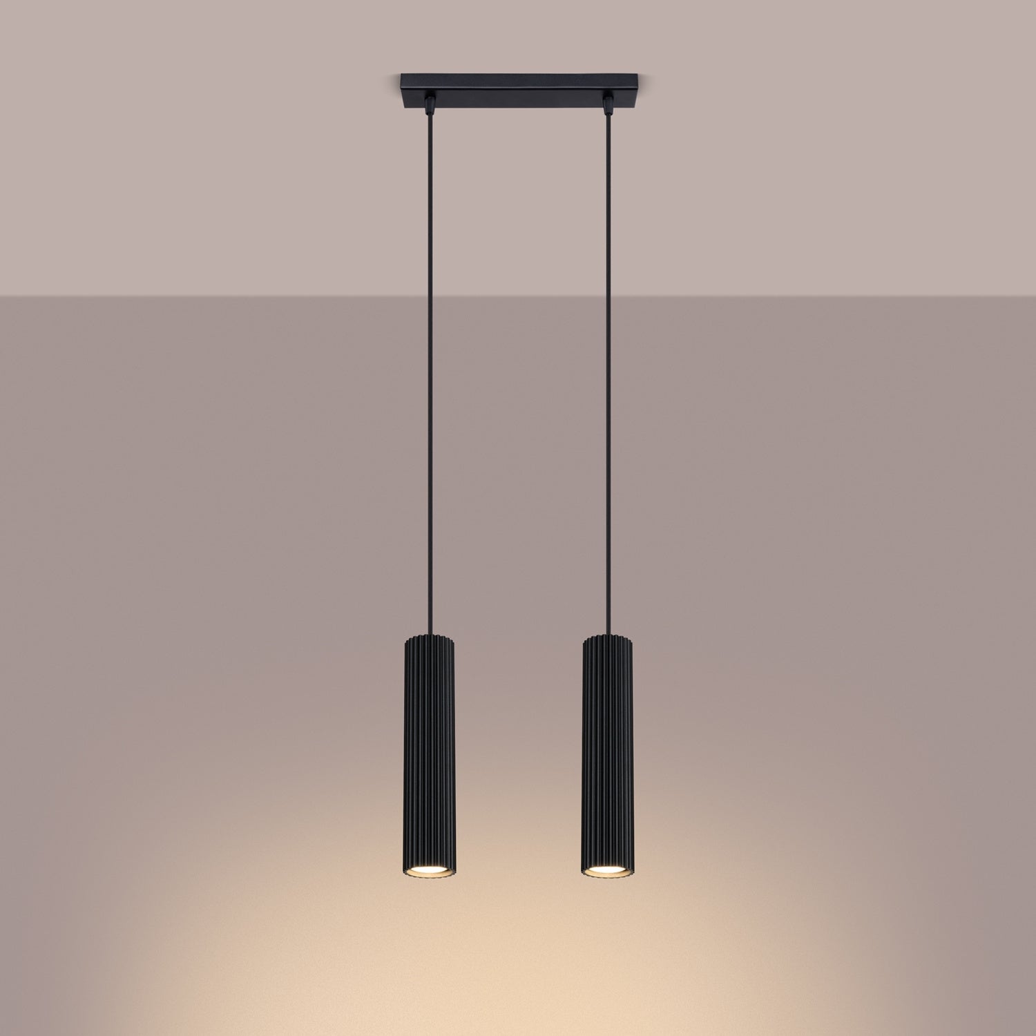 Twin Ribbed Pendant Spotlight - 2 Light GU10 Hanging Kitchen Island Bar