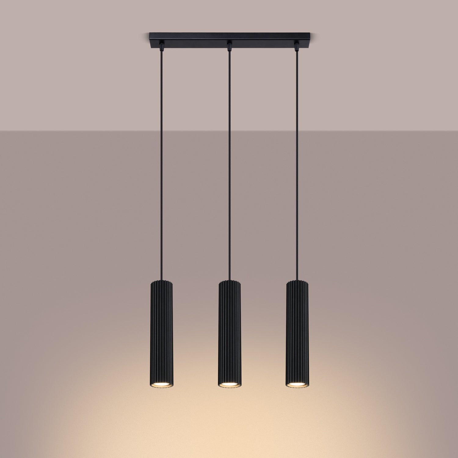 Triple Ribbed Pendant Bar - 3 Light GU10 Linear Hanging Kitchen Island Dining