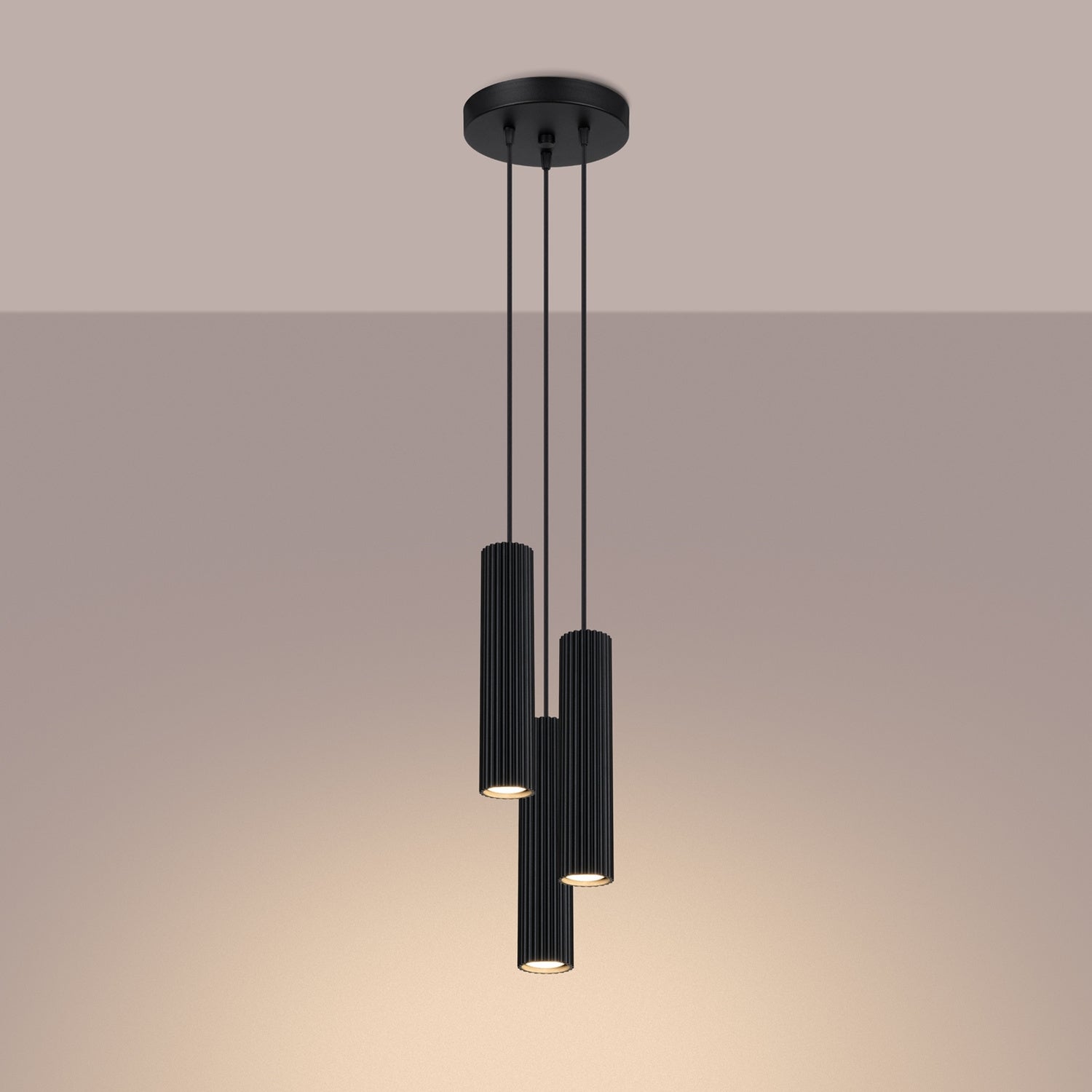 Triple Ribbed Pendant Cluster - 3 Light GU10 Hanging Dining Table Spotlight