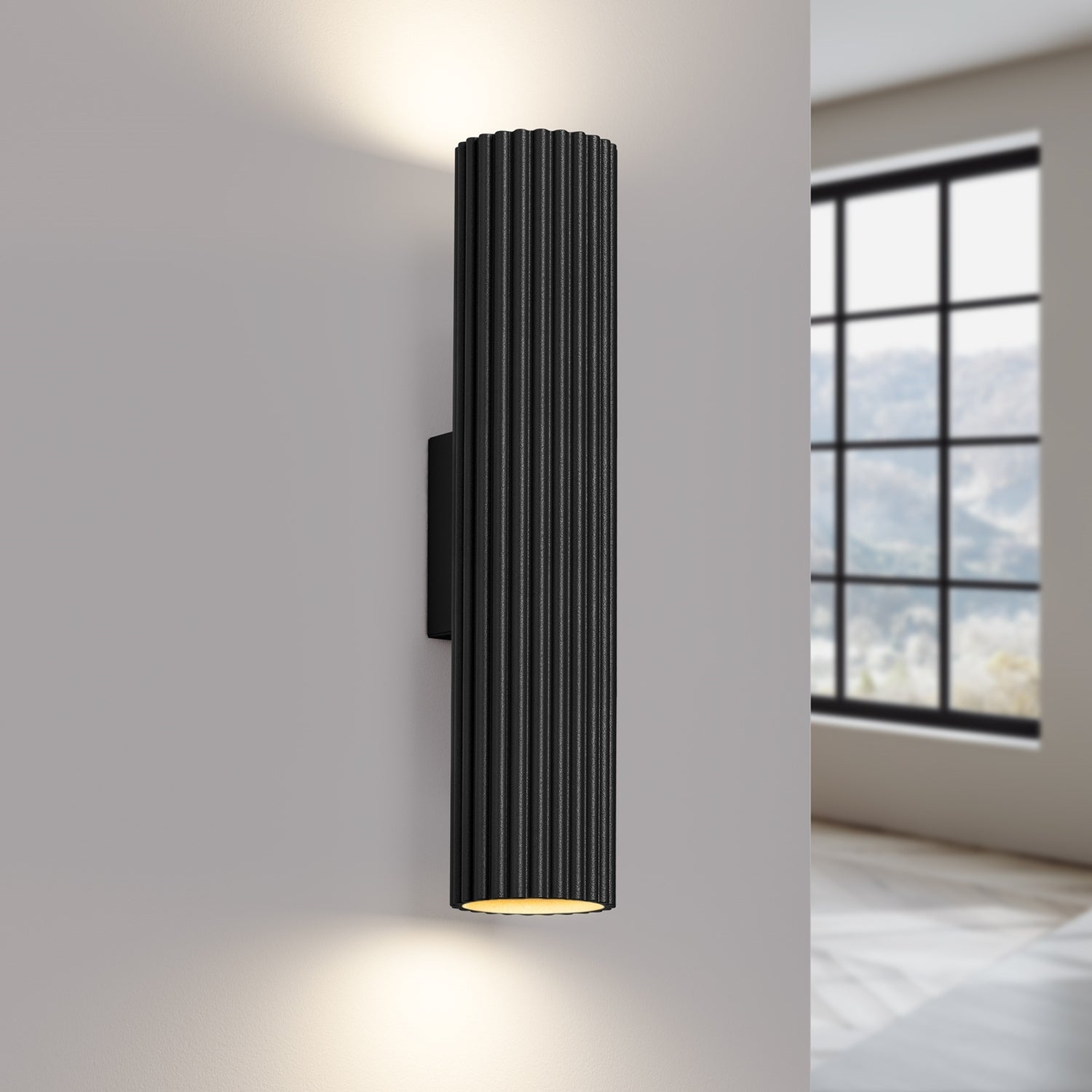 Twin Ribbed Wall Light Up Down - GU10 Cylindrical Bedside Reading Spotlight