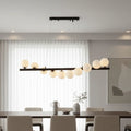 10 Opal Globe Linear Bar Chandelier - Walnut Wood Kitchen Island Pendant
