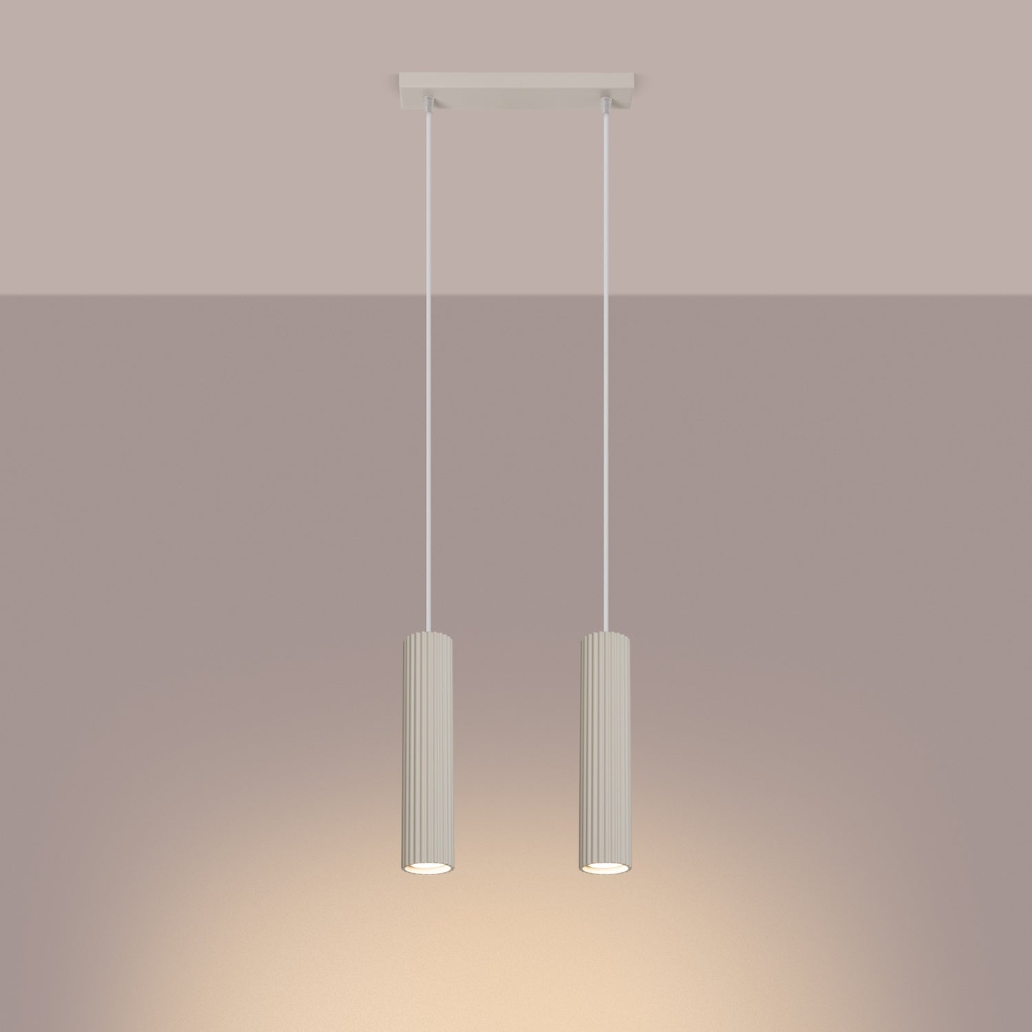 Twin Ribbed Pendant Spotlight - 2 Light GU10 Hanging Kitchen Island Bar