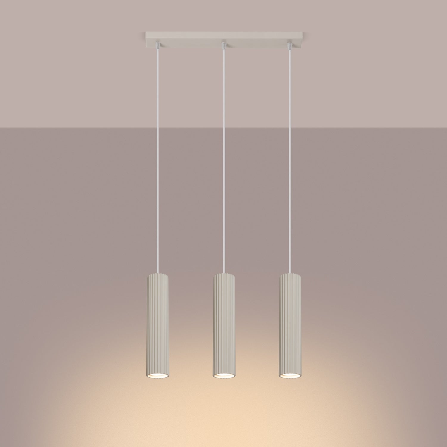 Triple Ribbed Pendant Bar - 3 Light GU10 Linear Hanging Kitchen Island Dining