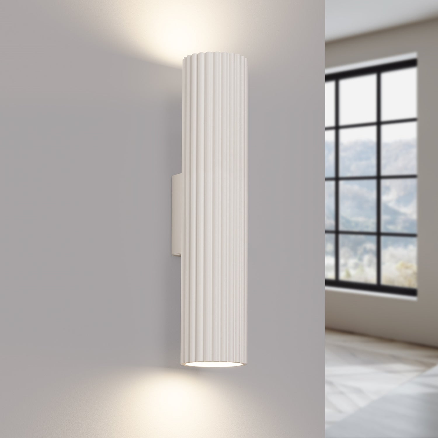 Twin Ribbed Wall Light Up Down - GU10 Cylindrical Bedside Reading Spotlight