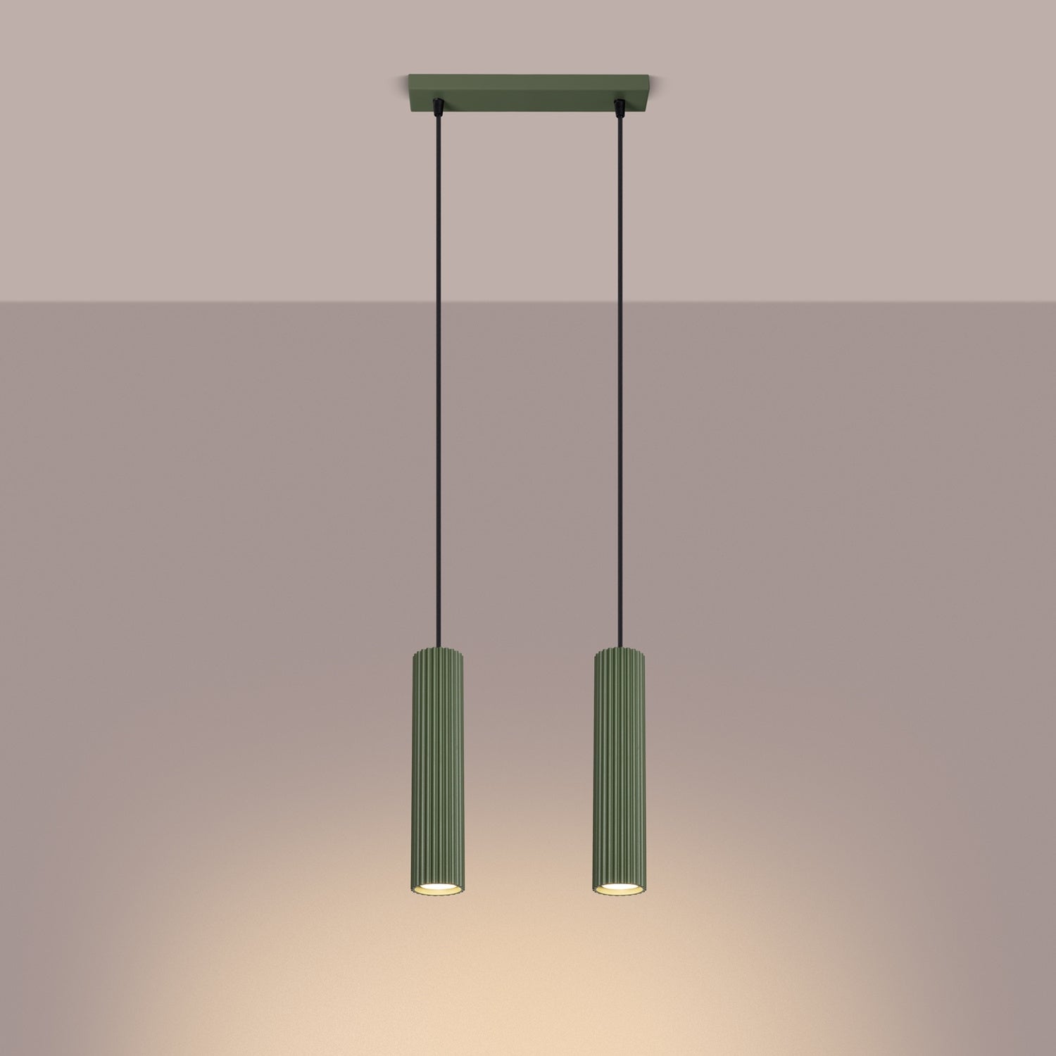 Twin Ribbed Pendant Spotlight - 2 Light GU10 Hanging Kitchen Island Bar