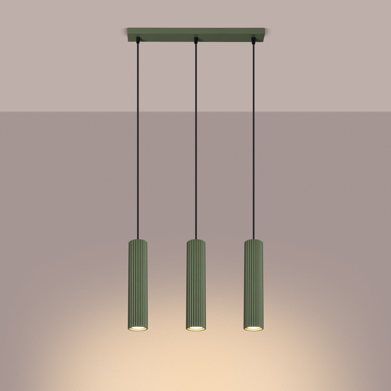 Triple Ribbed Pendant Bar - 3 Light GU10 Linear Hanging Kitchen Island Dining