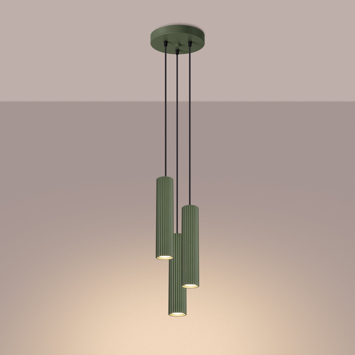 Triple Ribbed Pendant Cluster - 3 Light GU10 Hanging Dining Table Spotlight