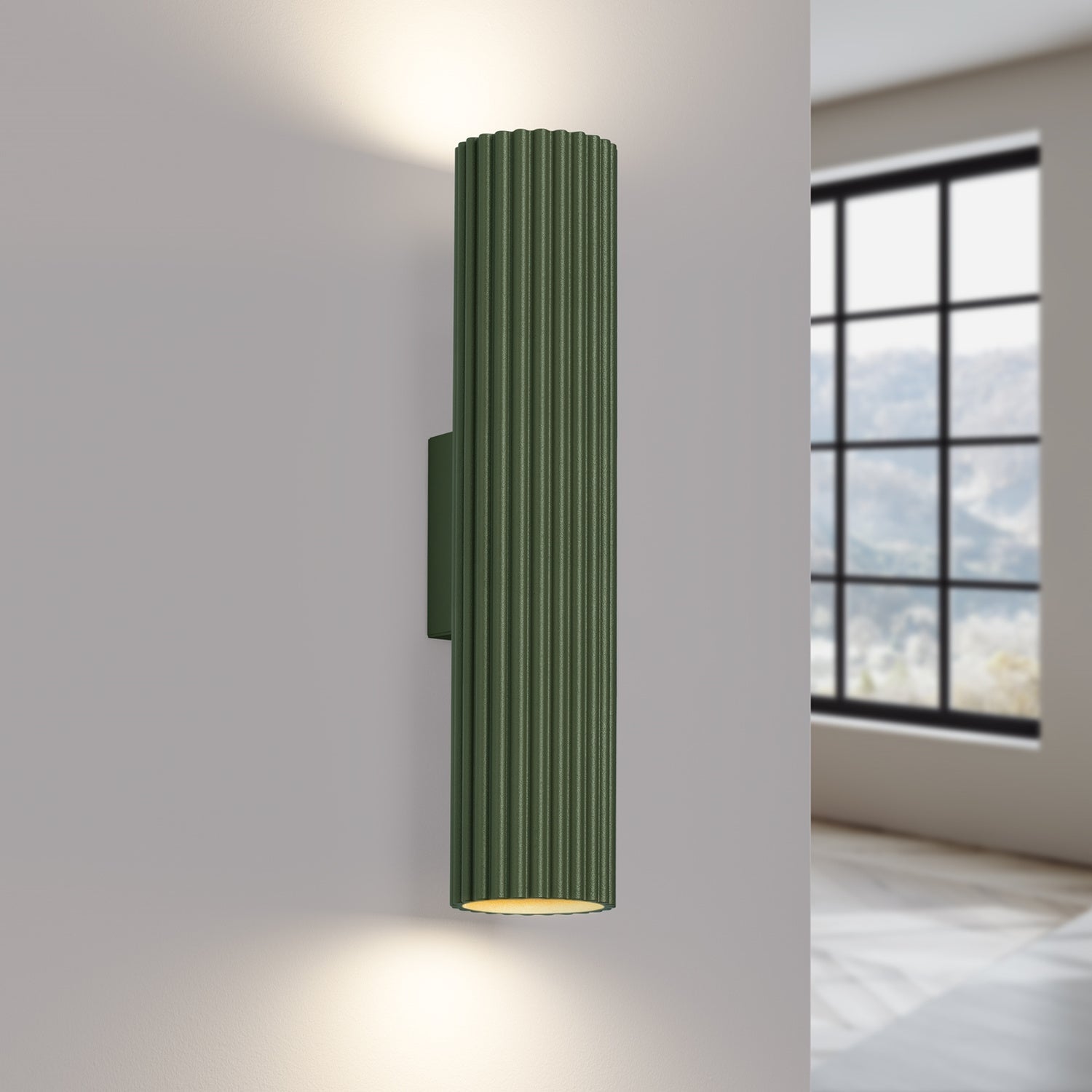 Twin Ribbed Wall Light Up Down - GU10 Cylindrical Bedside Reading Spotlight