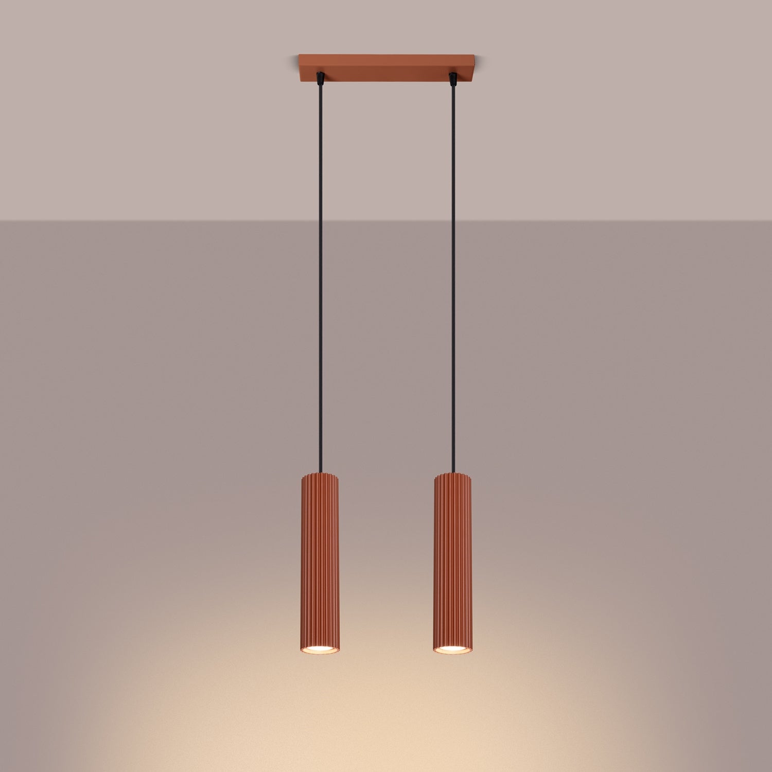 Twin Ribbed Pendant Spotlight - 2 Light GU10 Hanging Kitchen Island Bar