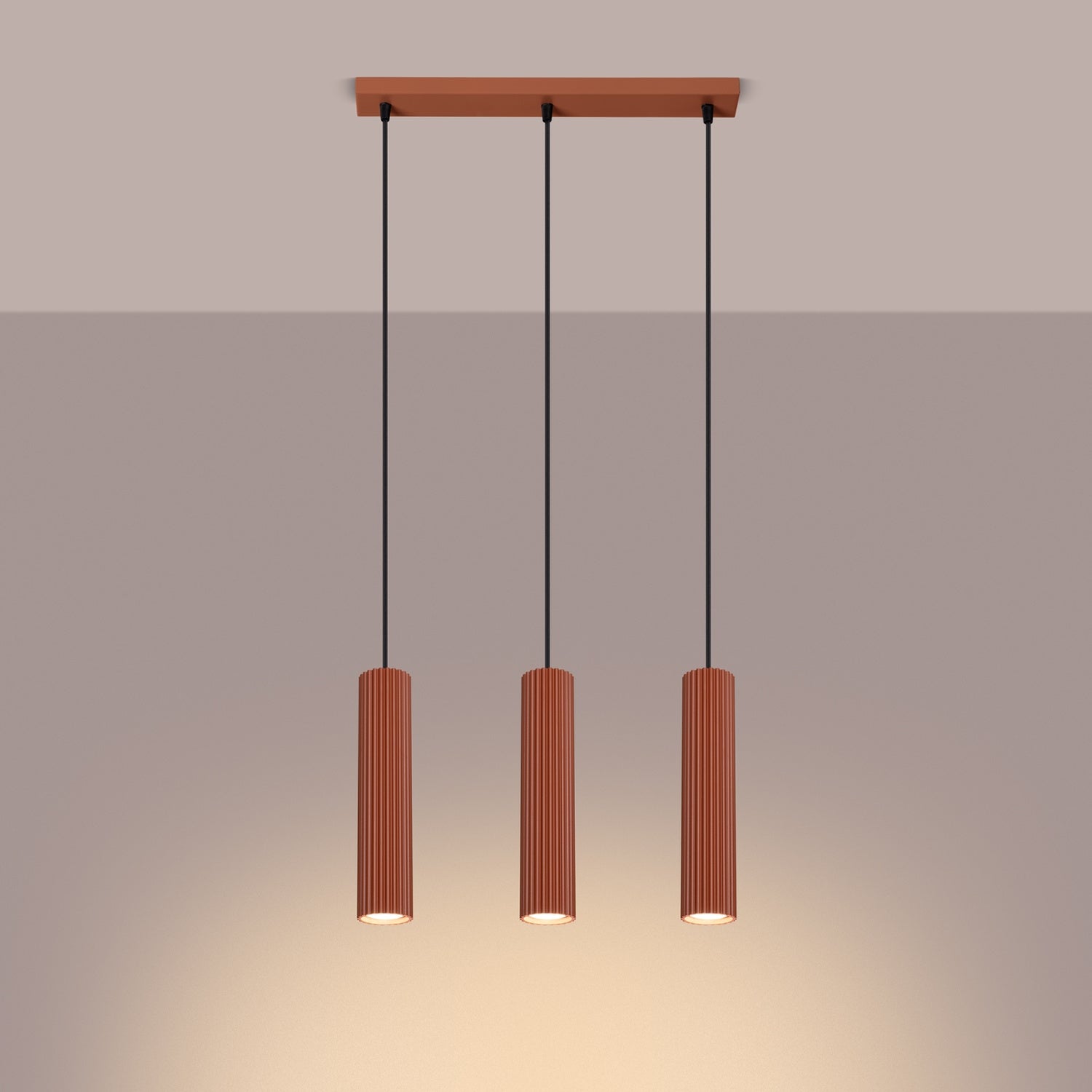 Triple Ribbed Pendant Bar - 3 Light GU10 Linear Hanging Kitchen Island Dining