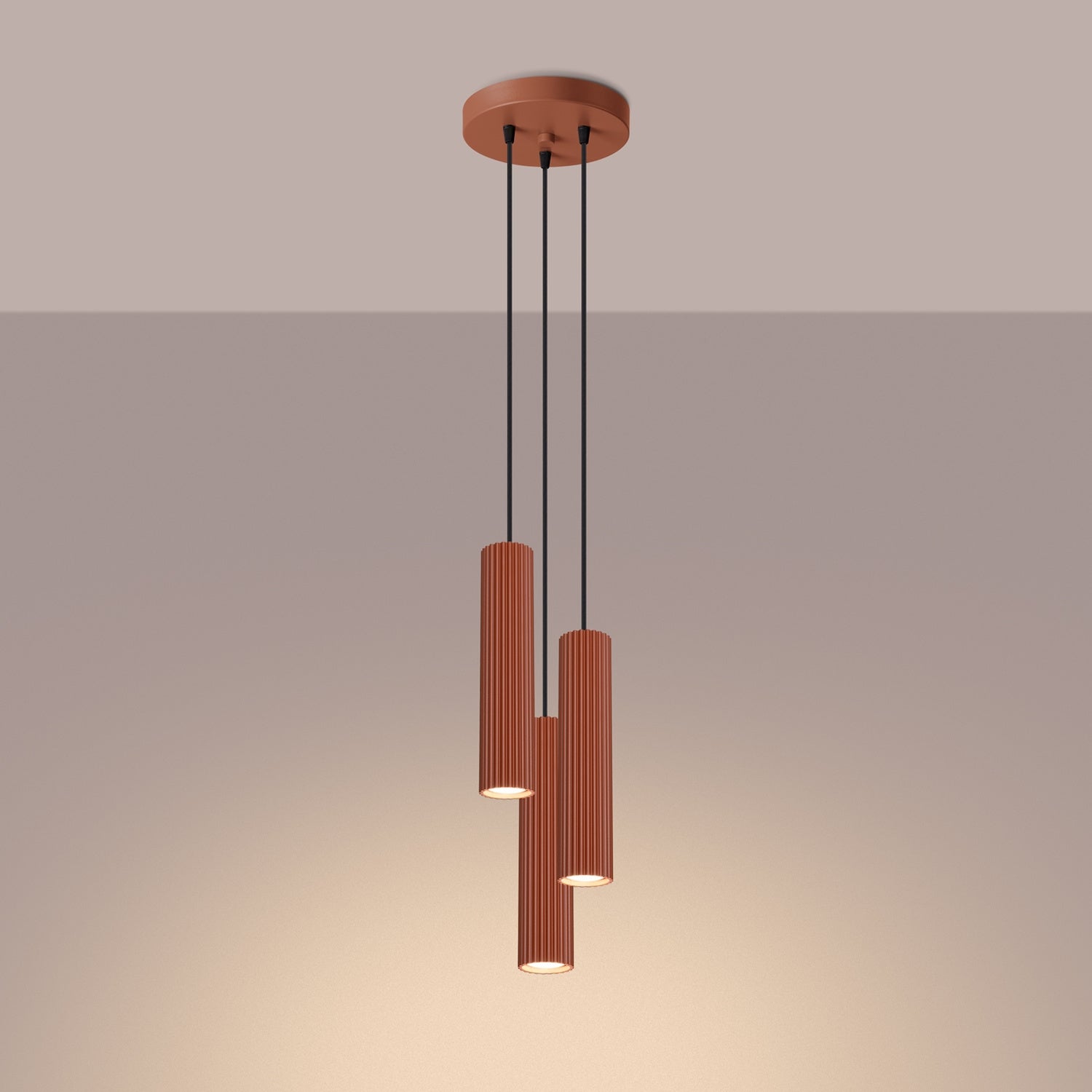 Triple Ribbed Pendant Cluster - 3 Light GU10 Hanging Dining Table Spotlight