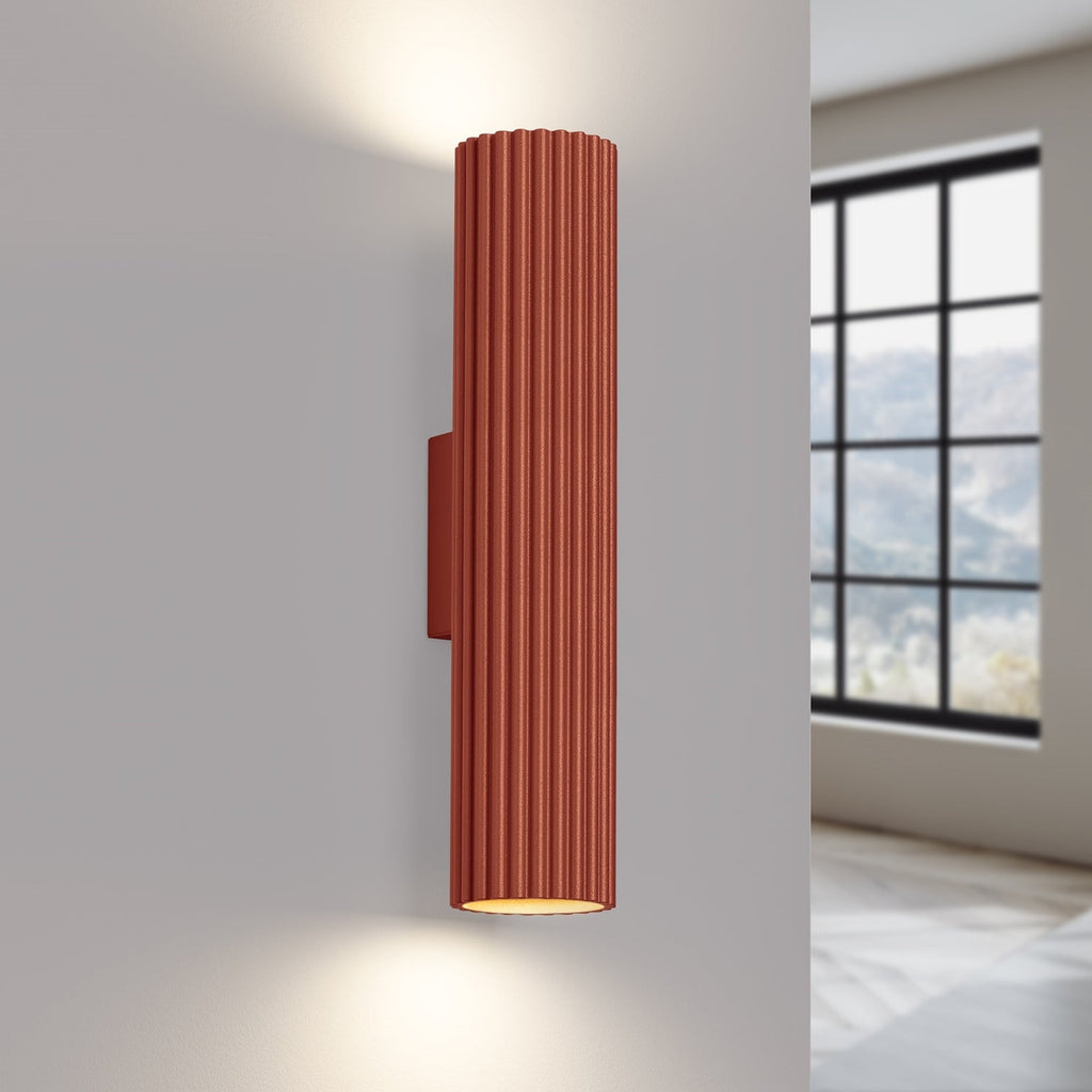 Twin Ribbed Wall Light Up Down - GU10 Cylindrical Bedside Reading Spotlight