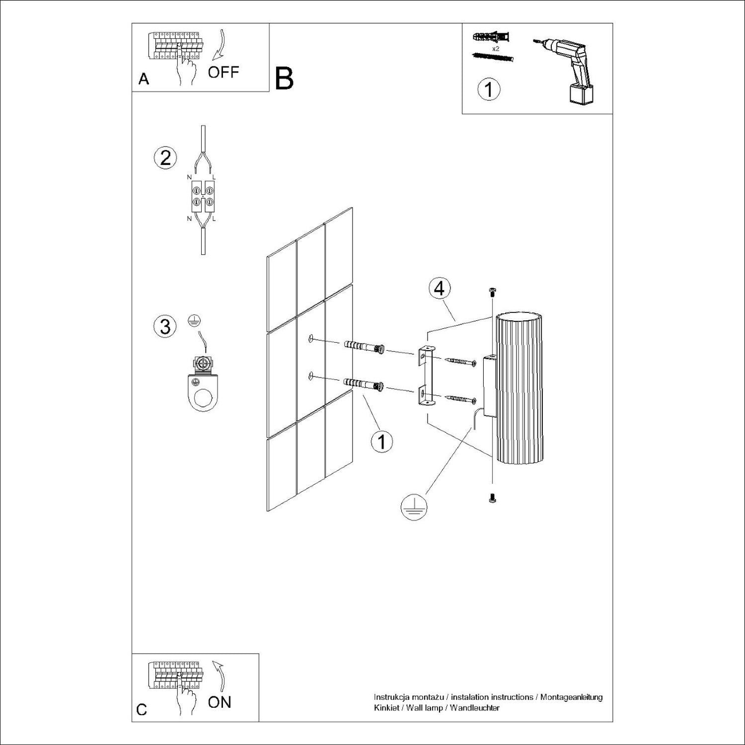 Ribbed Up Down Wall Light - GU10 Cylindrical Spotlight Bedroom Bedside