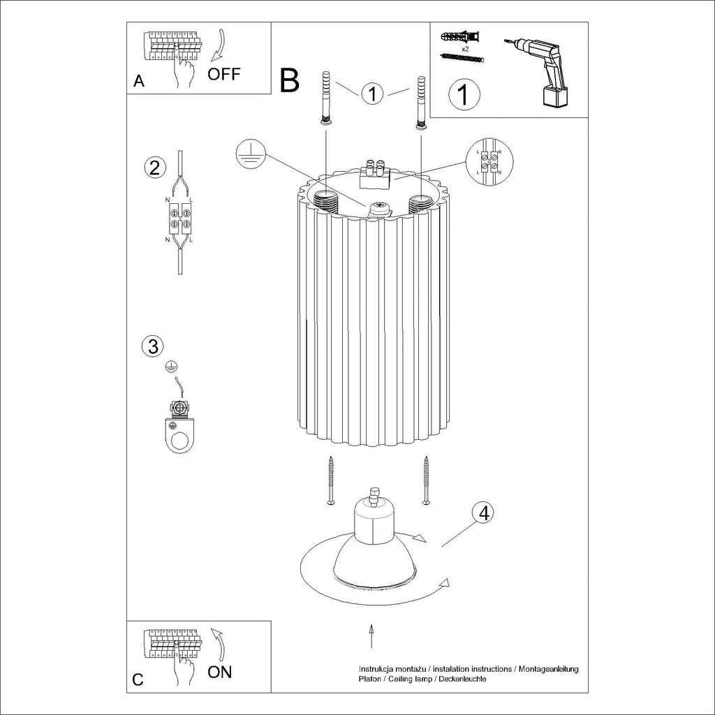 Ribbed Surface Spotlight - GU10 Cylindrical Ceiling Downlight Kitchen Hallway