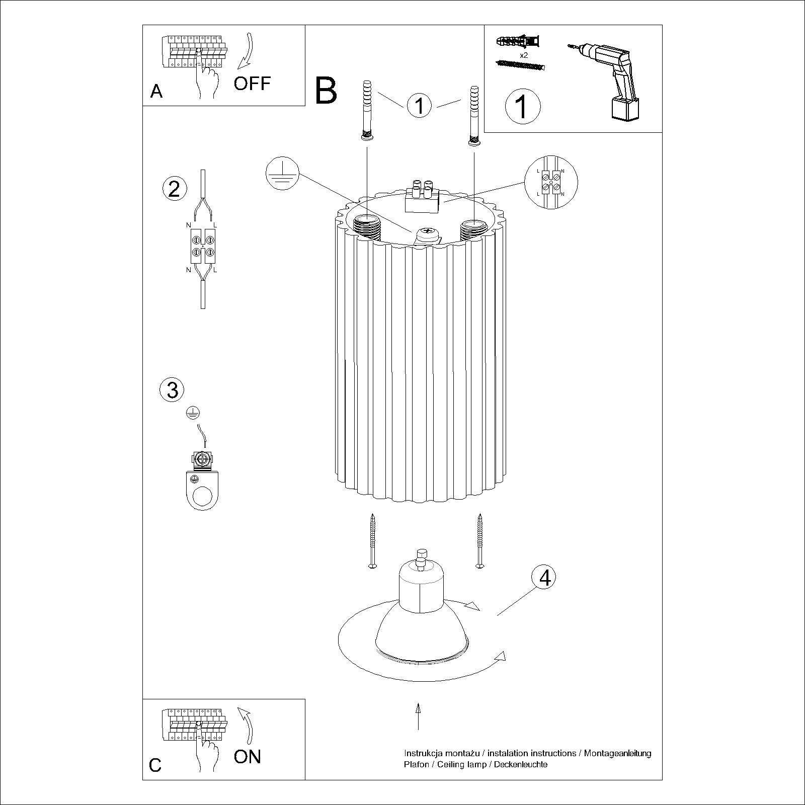 Ribbed Surface Spotlight - GU10 Cylindrical Ceiling Downlight Kitchen Hallway