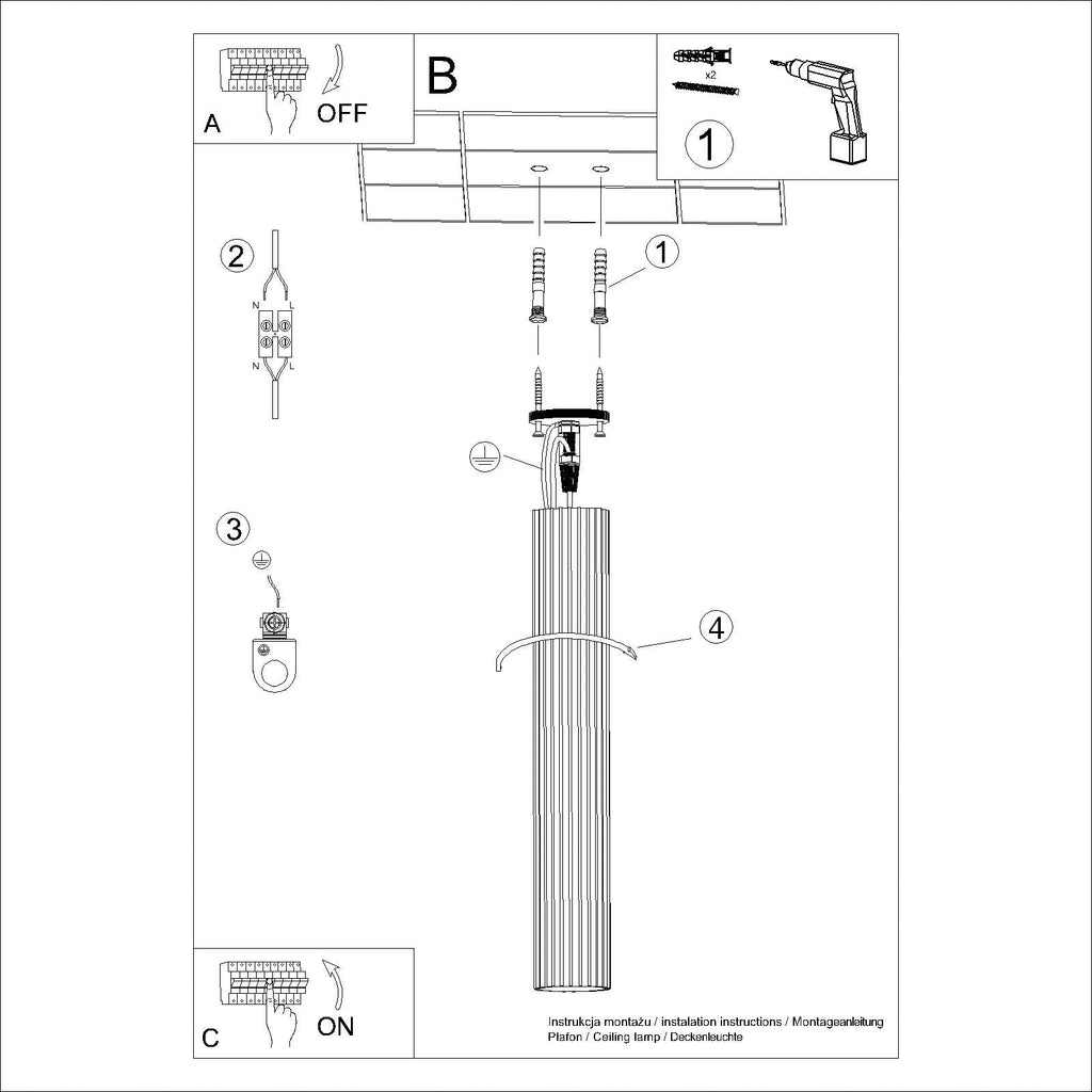 Pillar Ribbed Cylinder Ceiling Light 60cm - GU10 Statement Surface Downlight