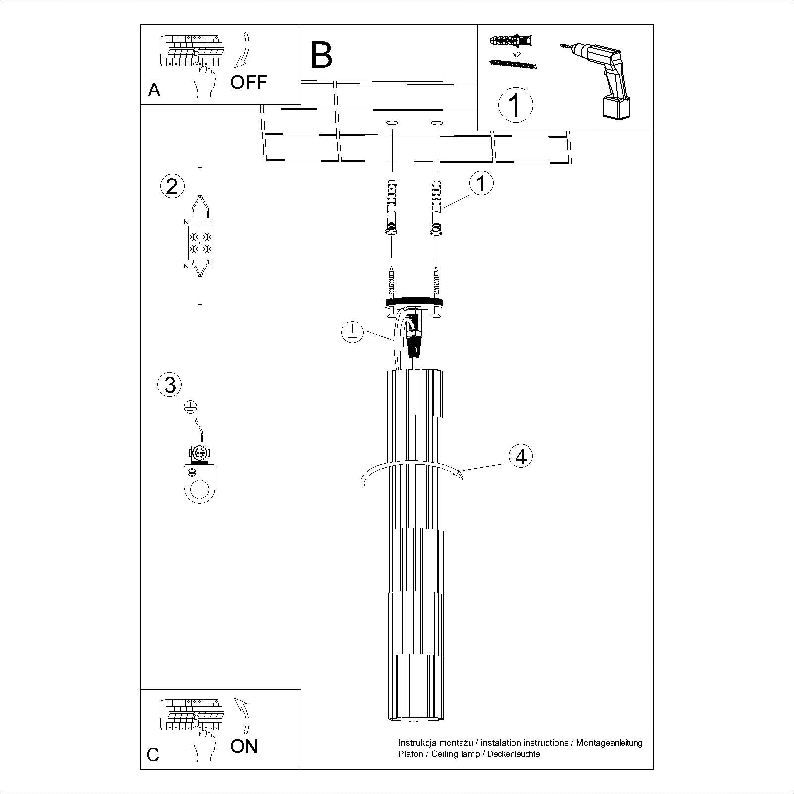 Pillar Ribbed Cylinder Ceiling Light 60cm - GU10 Statement Surface Downlight