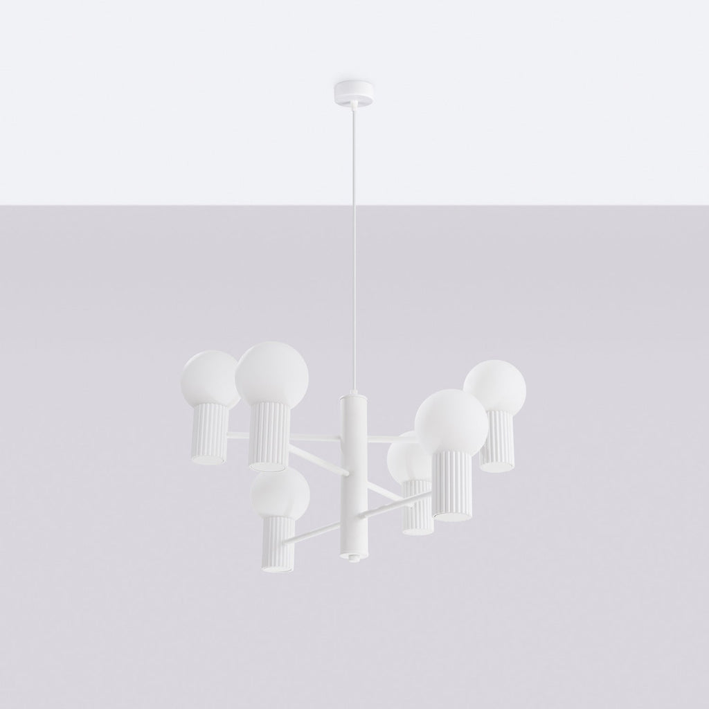 6 Light Glass Globe Chandelier - G9 Sphere Cluster Statement Ceiling Pendant
