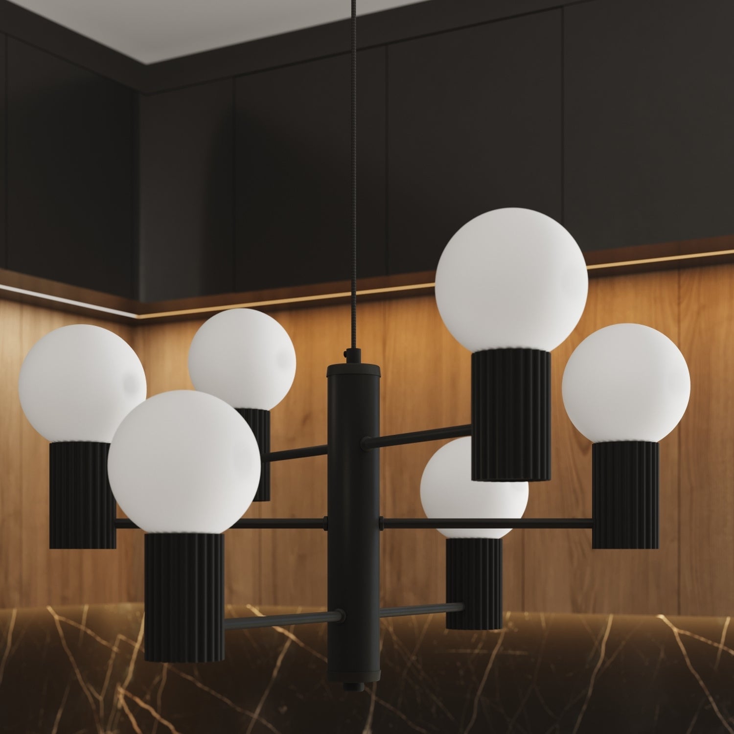 6 Light Glass Globe Chandelier - G9 Sphere Cluster Statement Ceiling Pendant