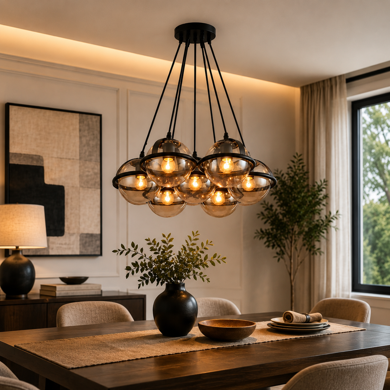 7 Amber Globe Bubble Chandelier Light - E27 Cluster Pendant Dining Living Room