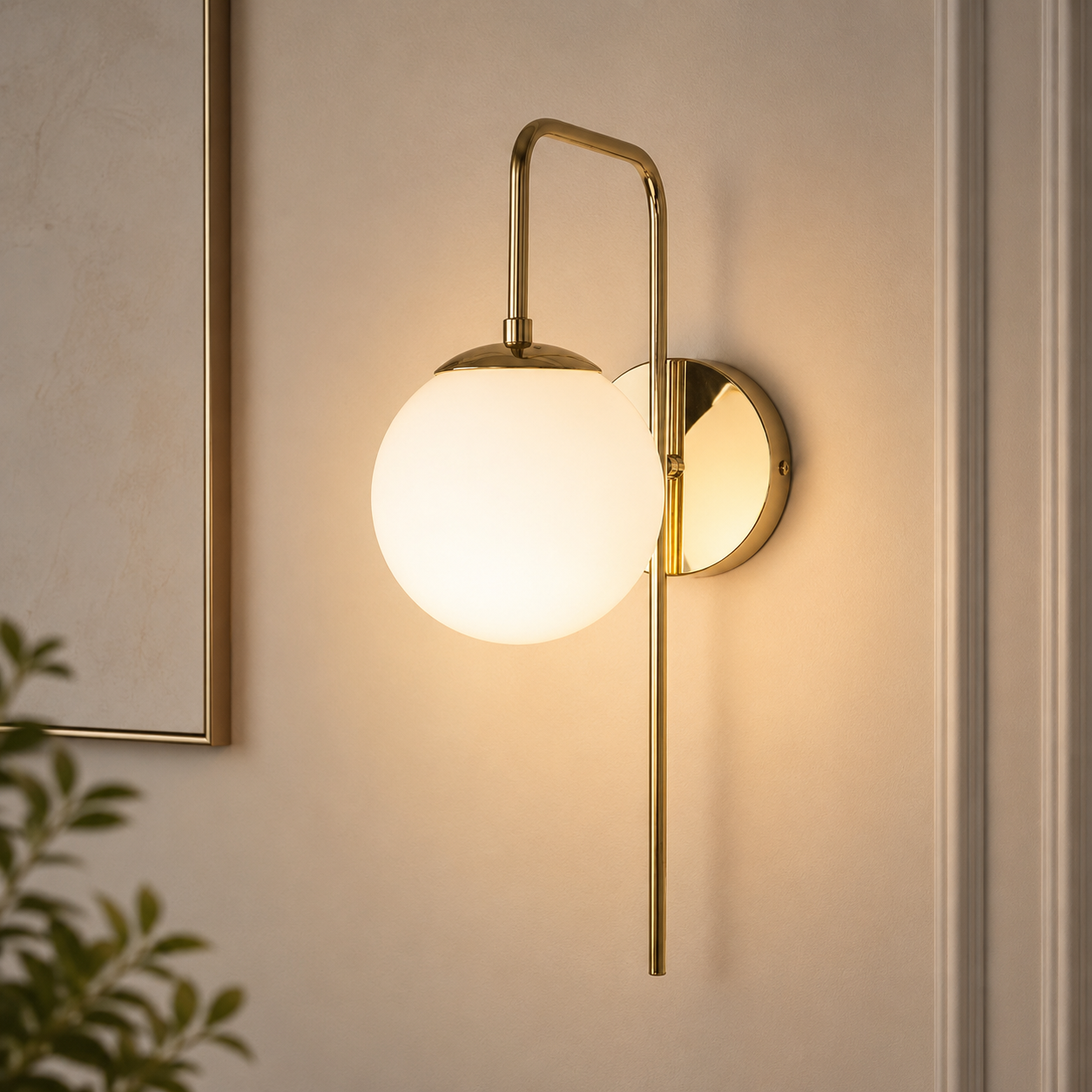 Opal Globe Bedside Wall Light - Bronze Stem E27 Reading Sconce
