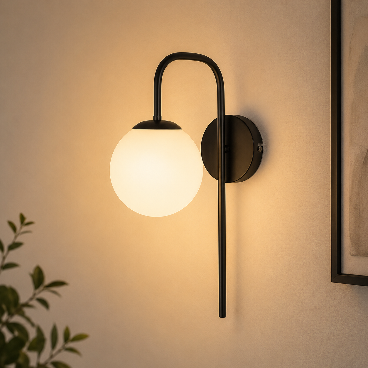 Opal Globe Bedside Wall Light - Bronze Stem E27 Reading Sconce