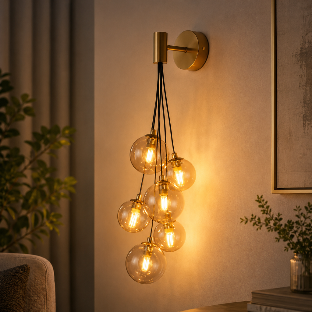 Cluster Globe Cascade Wall Light - Triple Glass Vanity Sconce Statement