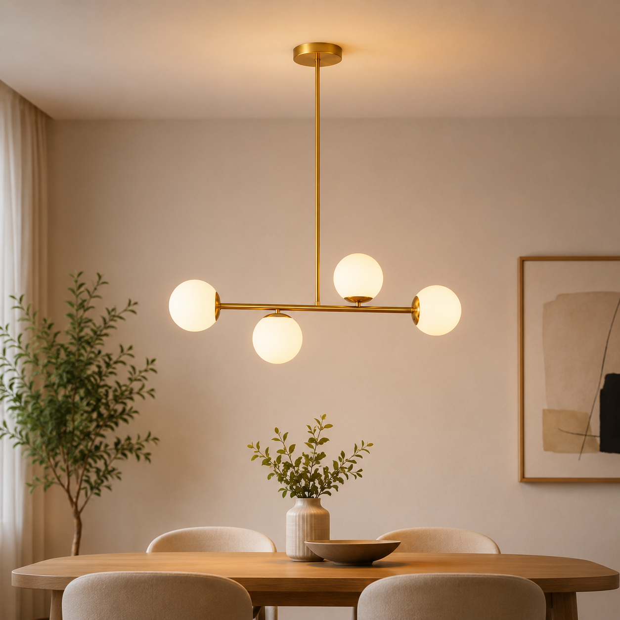 4 Opal Globe Cluster Ceiling Light - Gold E27 Modern Bedroom Dining Pendant