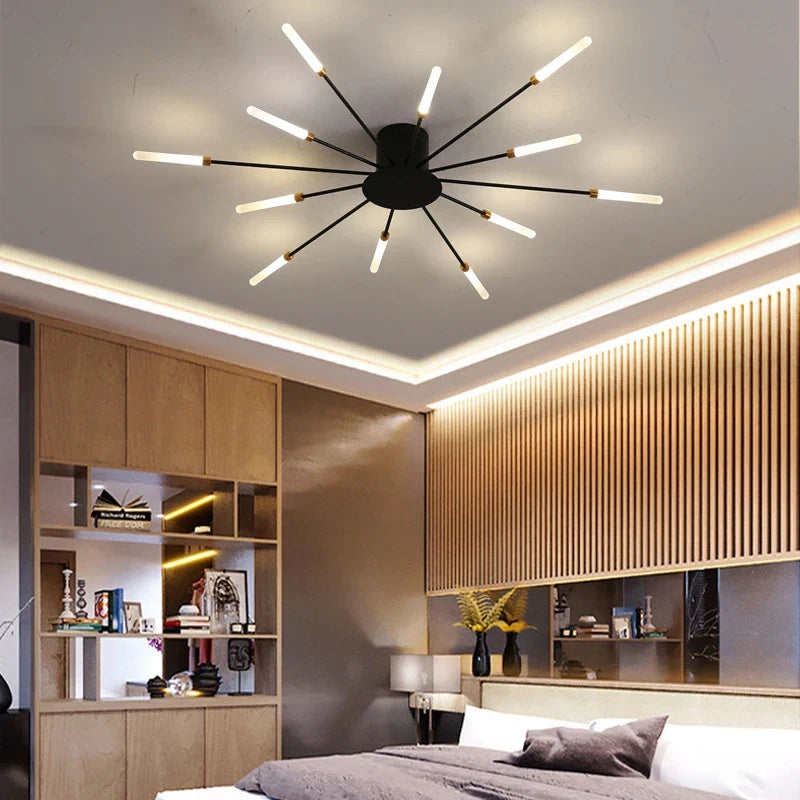 Webster 80cm Flush Mount Chandelier LED Gold Black Modern Ceiling Light