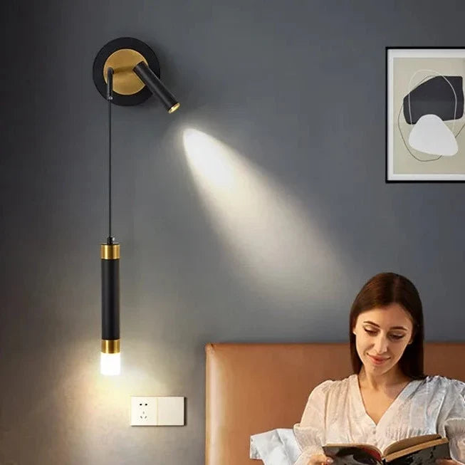 Bold Gold Wall Lamp with Reading Light - LED Warm White Lighting