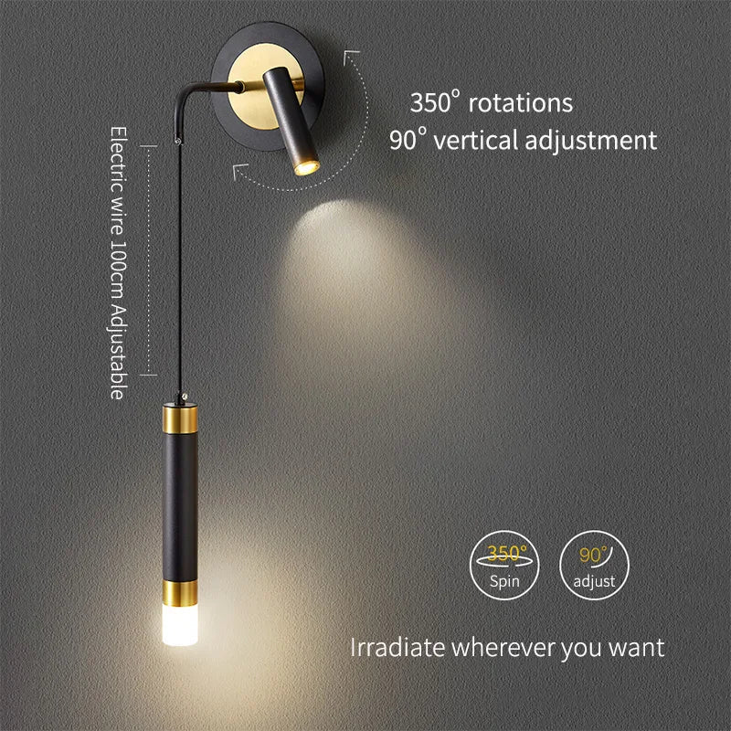 Bold Gold Wall Lamp with Reading Light - LED Warm White Lighting