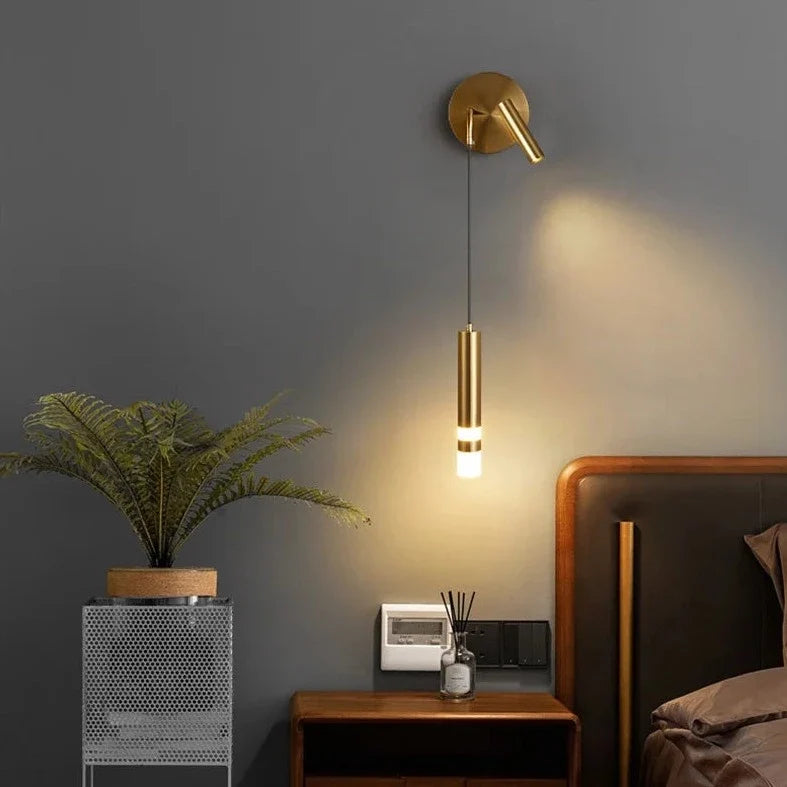 Bold Gold Wall Lamp with Reading Light - LED Warm White Lighting