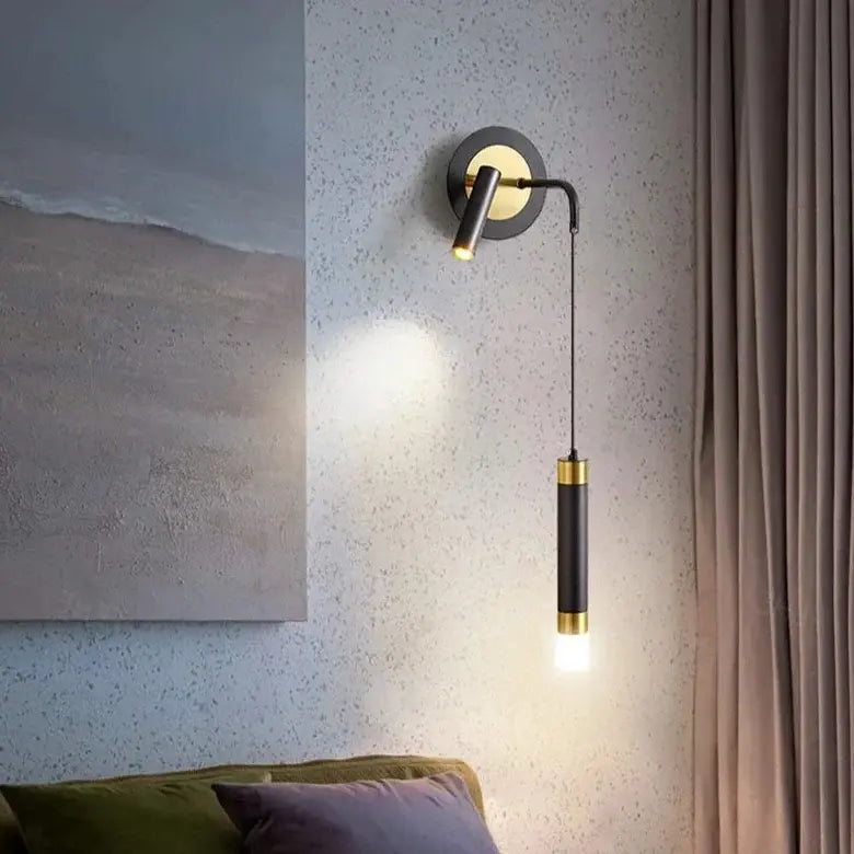 Bold Gold Wall Lamp with Reading Light - LED Warm White Lighting