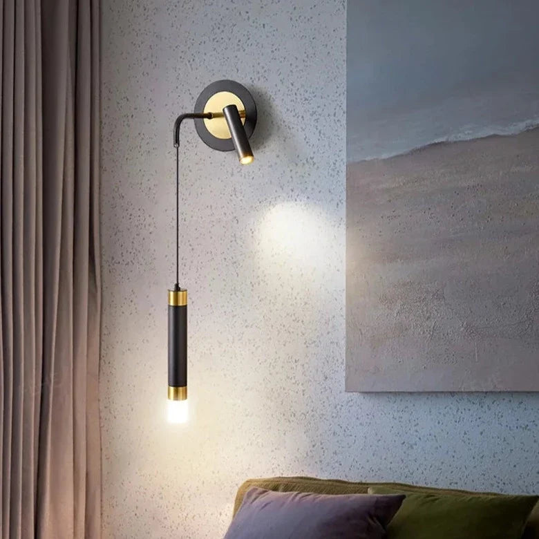 Bold Gold Wall Lamp with Reading Light - LED Warm White Lighting