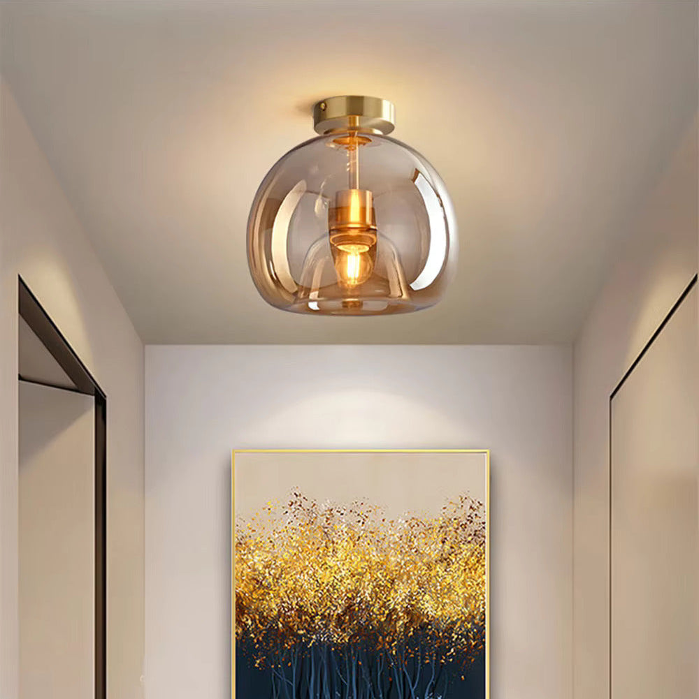 Dome Semi-Flush Glass Ceiling Light E27 Black Gold Bedroom Bathroom