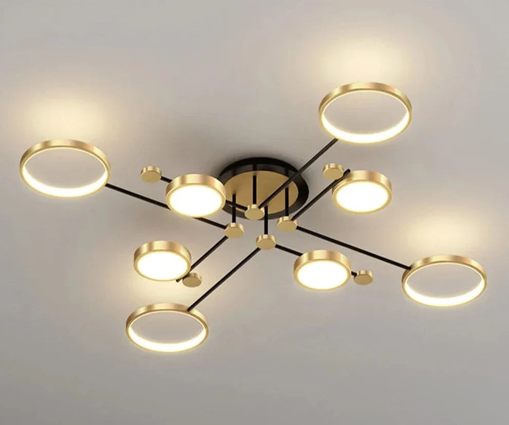 Chemistry Flush Mount Chandelier Gold LED 130cm Low Ceiling Light