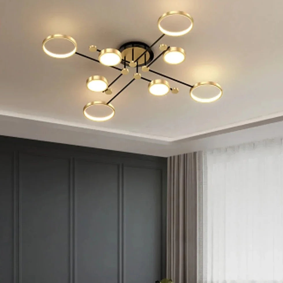 Chemistry Flush Mount Chandelier Gold LED 130cm Low Ceiling Light