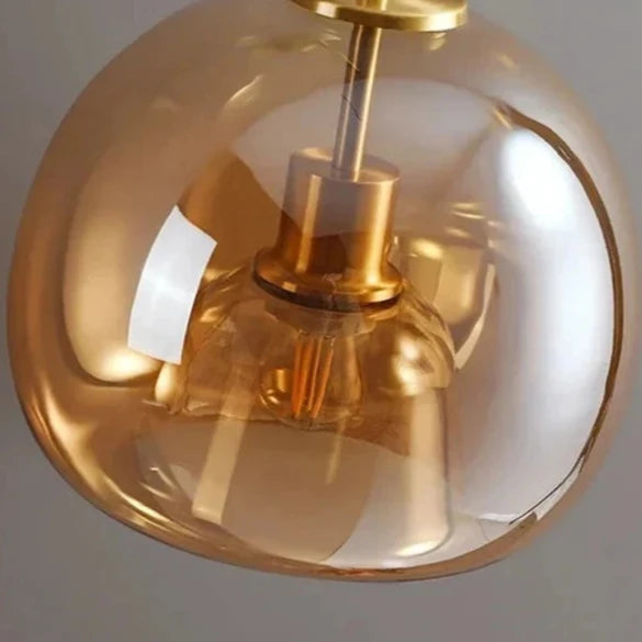 Dome Semi-Flush Glass Ceiling Light E27 Black Gold Bedroom Bathroom