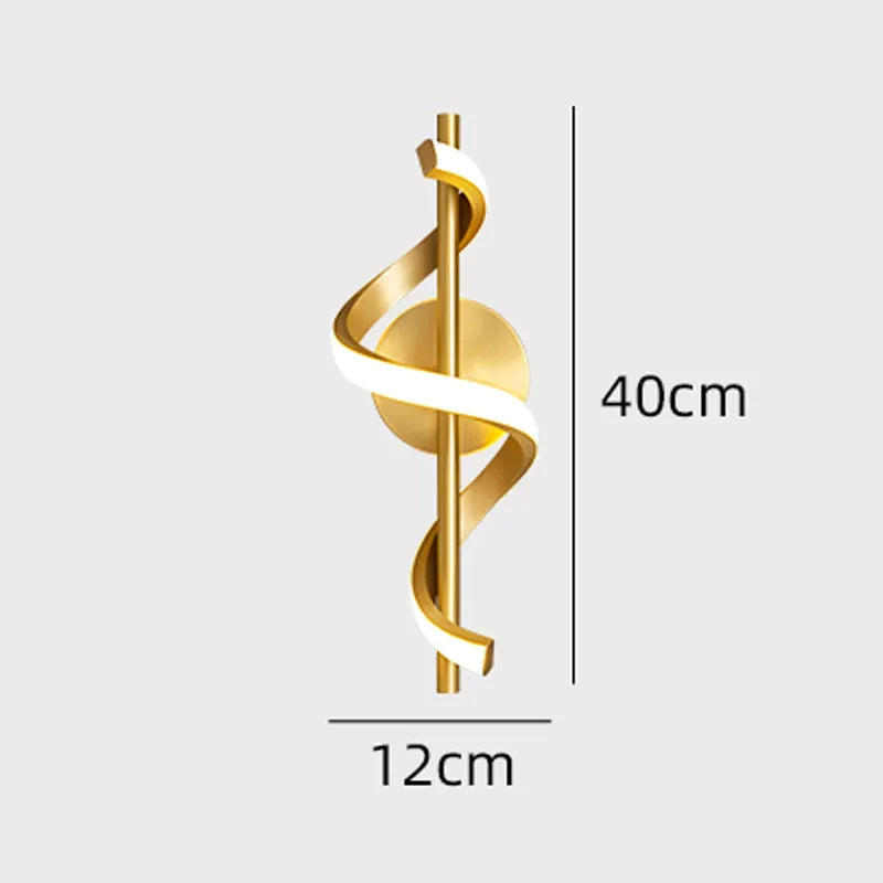 Twisted LED Wall Light - Black & Gold Options for Living Room