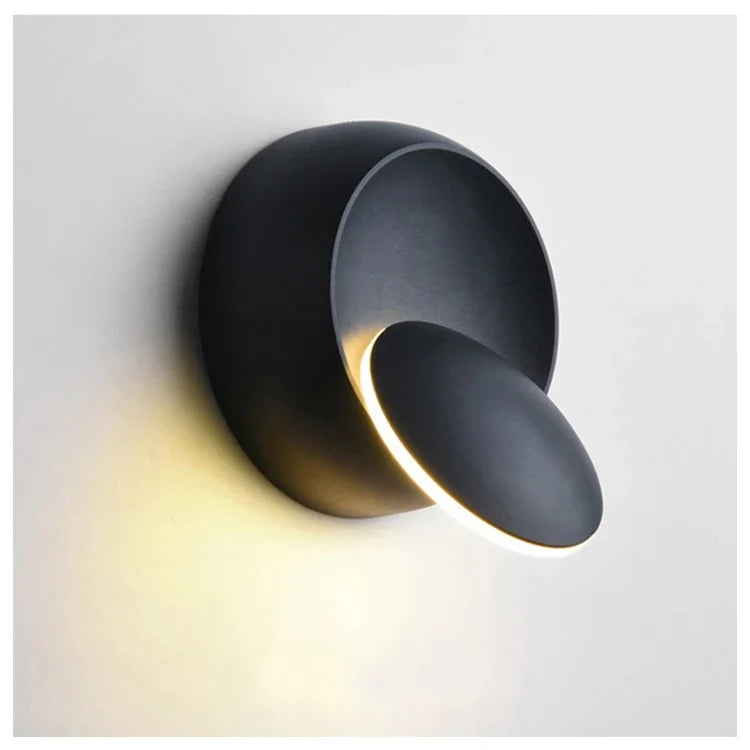 Frisbee LED Wall Sconce 350° Rotation Black White Modern Light